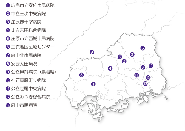 南斗六星研修ネット広島参加病院地図